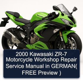 2000 Kawasaki ZR-7 Motorcycle Workshop Repair Service Manual in GERMAN( FREE Preview )