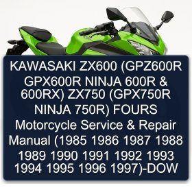 KAWASAKI ZX600 (GPZ600R GPX600R NINJA 600R & 600RX) ZX750 (GPX750R NINJA 750R) FOURS Motorcycle Service & Repair Manual (1985 1986 1987 1988 1989 1990 1991 1992 1993 1994 1995 1996 1997)-DOW