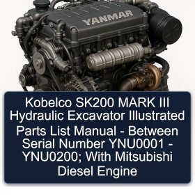 Kobelco SK200 MARK III Hydraulic Excavator Illustrated Parts List Manual - Between Serial Number YNU0001 - YNU0200; With Mitsubishi Diesel Engine