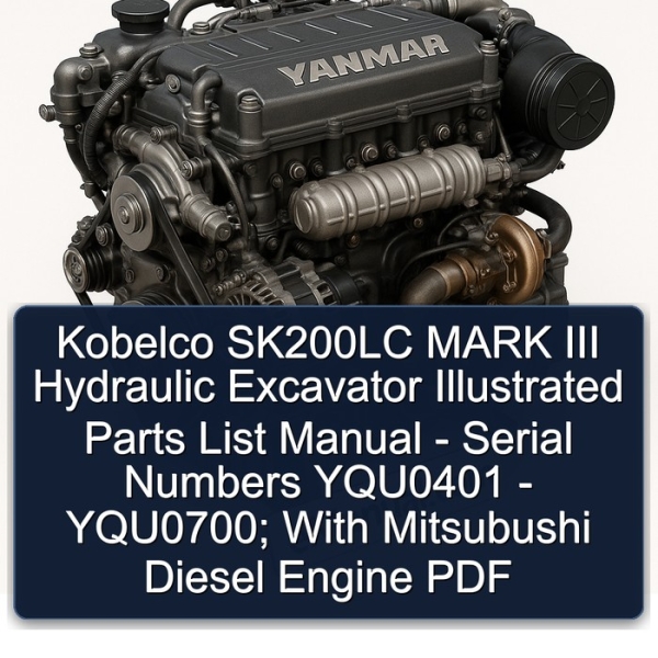 Kobelco SK200LC MARK III Hydraulic Excavator Illustrated Parts List Manual - Serial Numbers YQU0401 - YQU0700; With Mitsubushi Diesel Engine PDF