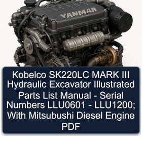 Kobelco SK220LC MARK III Hydraulic Excavator Illustrated Parts List Manual - Serial Numbers LLU0601 - LLU1200; With Mitsubushi Diesel Engine PDF