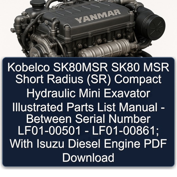 Kobelco SK80MSR SK80 MSR Short Radius (SR) Compact Hydraulic Mini Exavator Illustrated Parts List Manual - Between Serial Number LF01-00501 - LF01-00861; With Isuzu Diesel Engine PDF Download