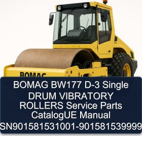 BOMAG BW177 D-3 Single DRUM VIBRATORY ROLLERS Service Parts CatalogUE Manual SN901581531001-901581539999