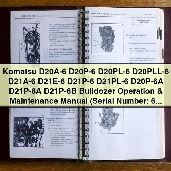Komatsu D20A-6 D20P-6 D20PL-6 D20PLL-6 D21A-6 D21E-6 D21P-6 D21PL-6 D20P-6A D21P-6A D21P-6B Bulldozer Operation & Maintenance Manual (Serial Number: 60)