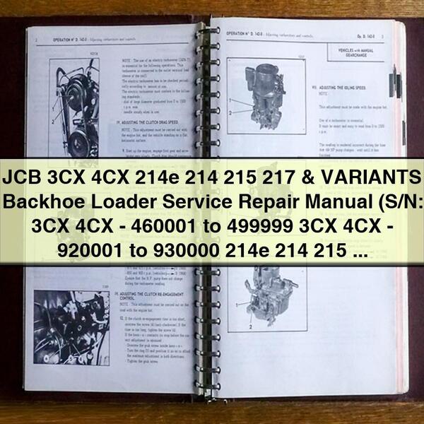 JCB 3CX 4CX 214e 214 215 217 & Variants Backhoe Loader Service Repair Manual