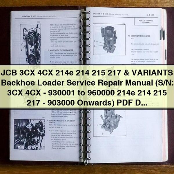 JCB 3CX 4CX 214e 214 215 217 & Variants Backhoe Loader Service Repair Manual